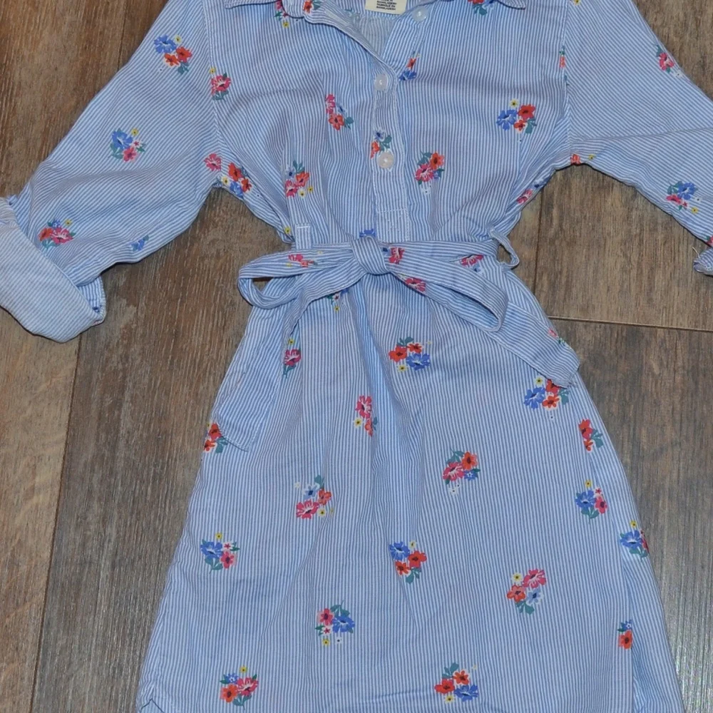 LOGG Blue and White Striped Dress with Flowers and Belt